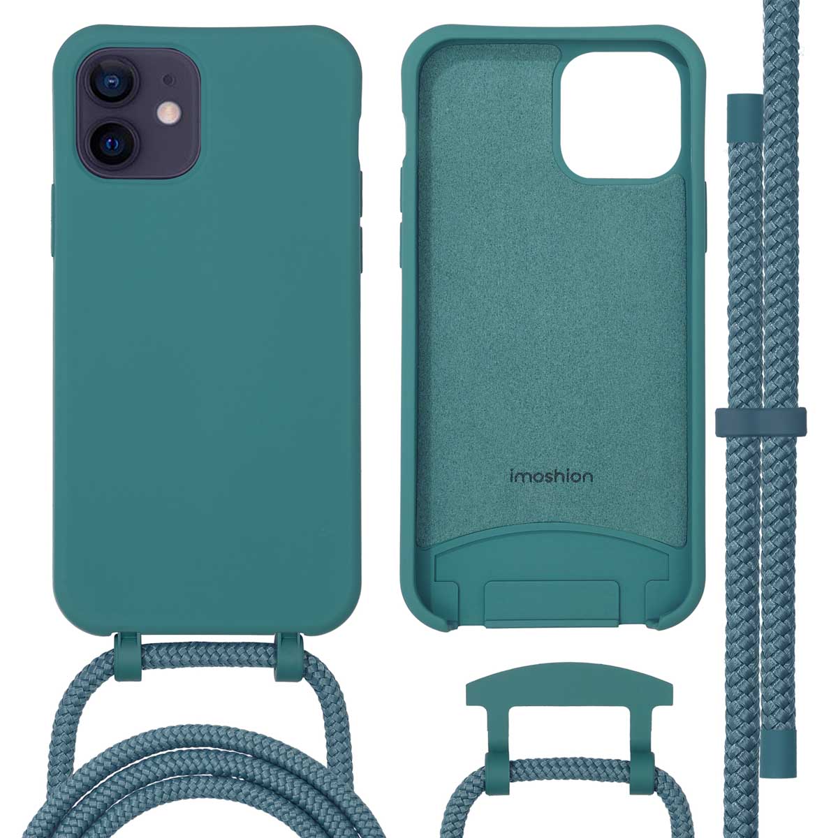 imoshion Coque arrière Color avec cordon amovible et MagSafe Apple iPhone 12 (Pro) - Vert foncé