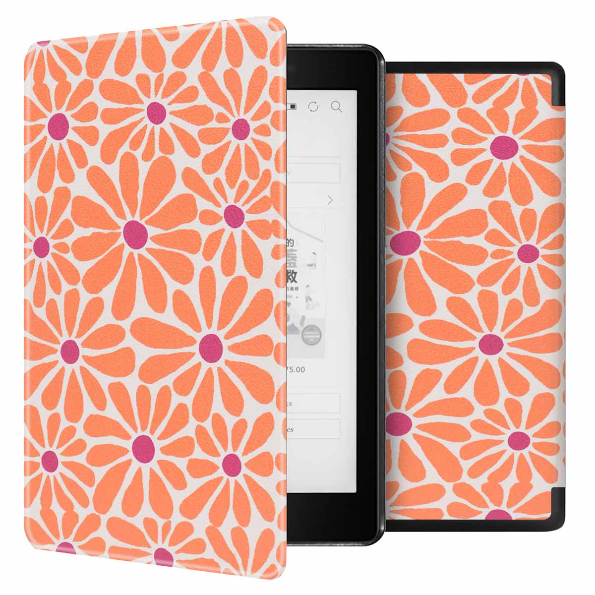 imoshion Design Slim Hard Case Bookcase voor de Kobo Aura One - Orange Flowers Connect