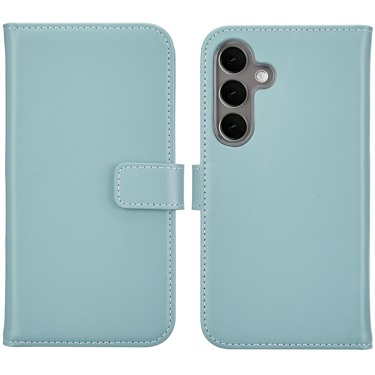 Selencia Echt Leren Bookcase voor de Samsung Galaxy S25 - Air Blue