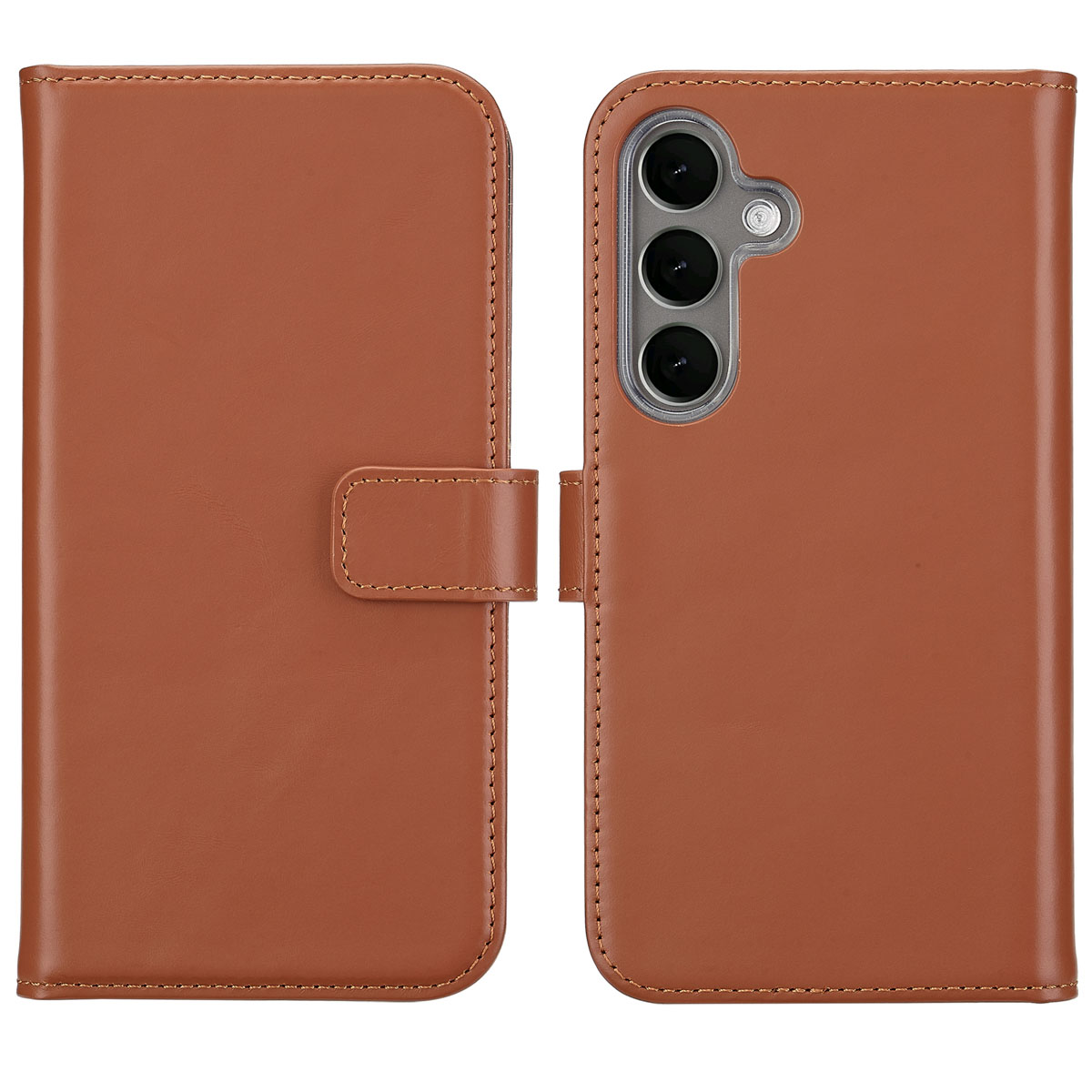 Selencia Echt Leren Bookcase voor de Samsung Galaxy S25 Plus - Lichtbruin