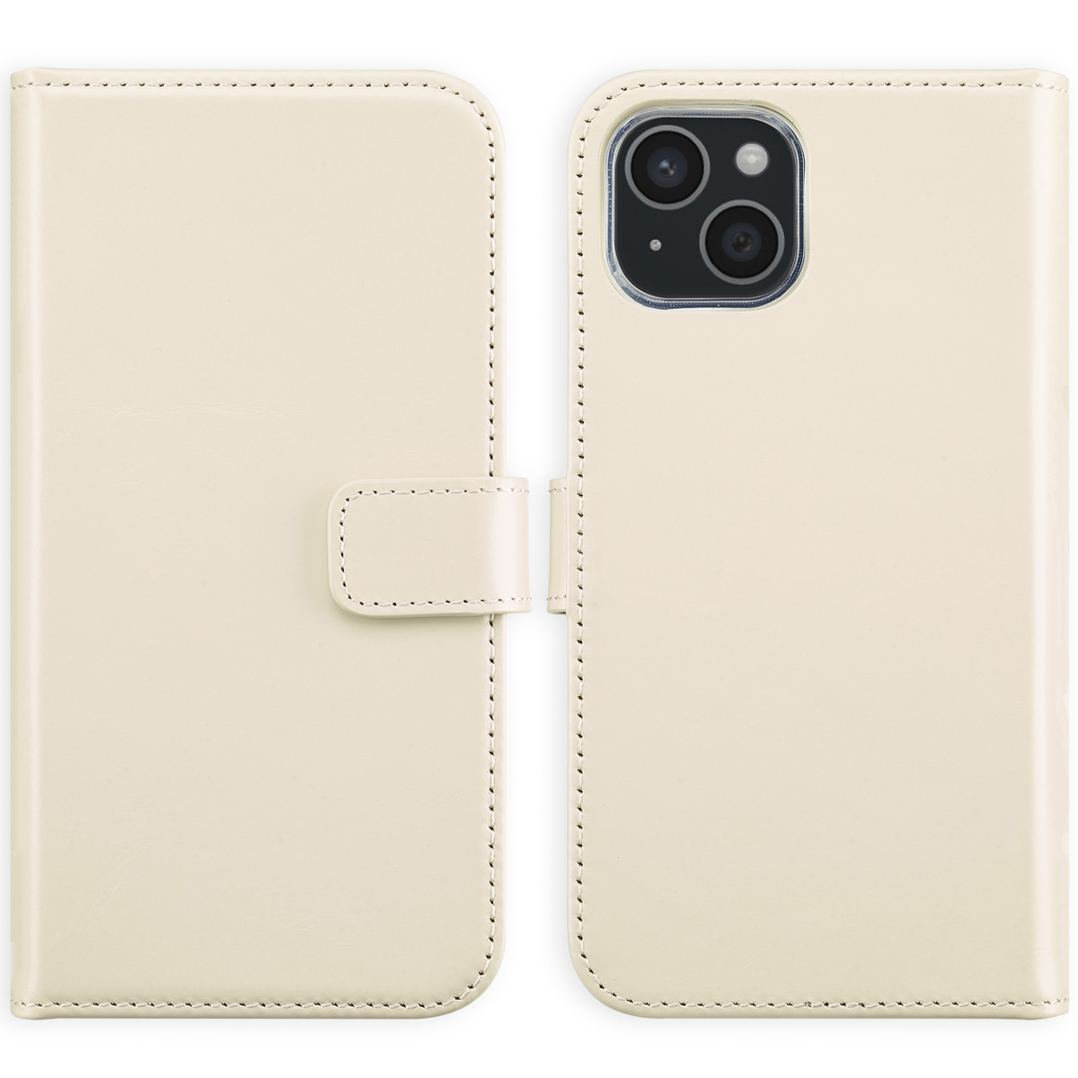 Selencia Echt Leren Bookcase voor de Apple iPhone 15 - Greige