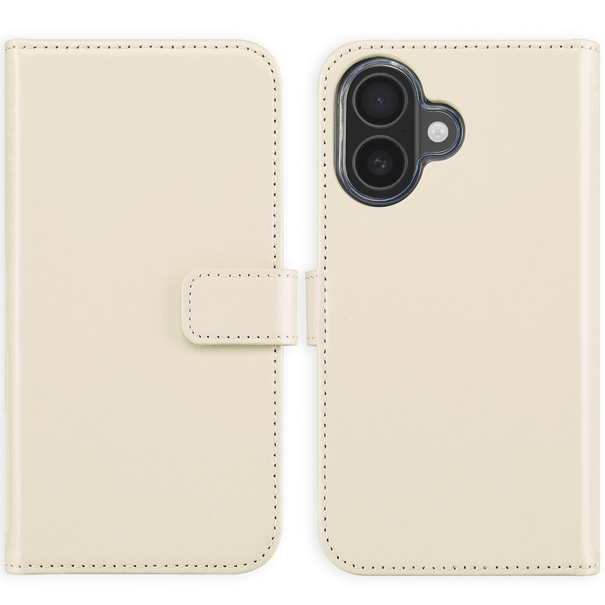 Selencia Echt Leren Bookcase voor de Apple iPhone 16 - Greige