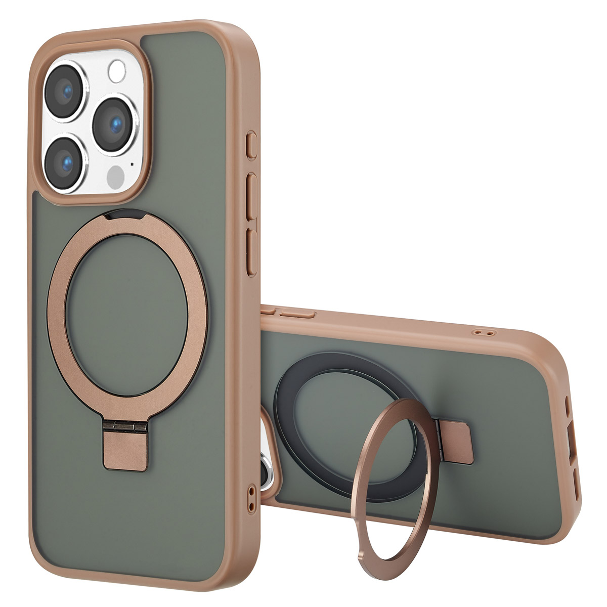 Accezz Ring Stand Backcover met MagSafe voor de Apple iPhone 15 Pro - Bruin