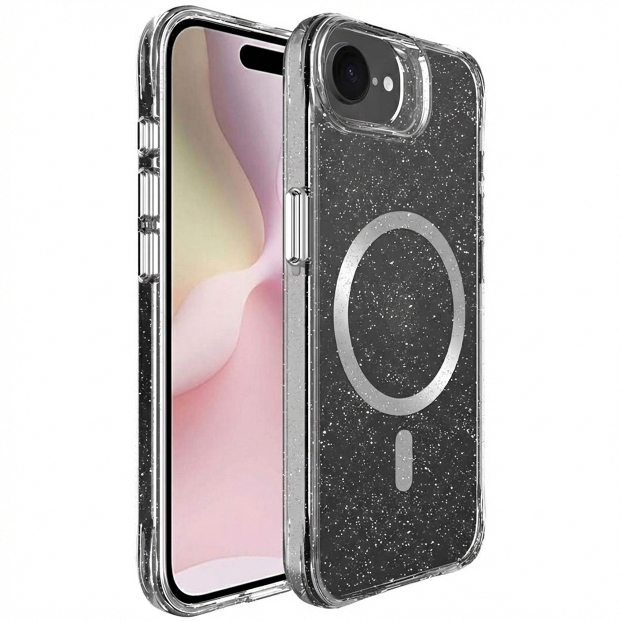 imoshion Clear Glitter Backcover met MagSafe voor de Apple iPhone 17e / 16e - Zilver