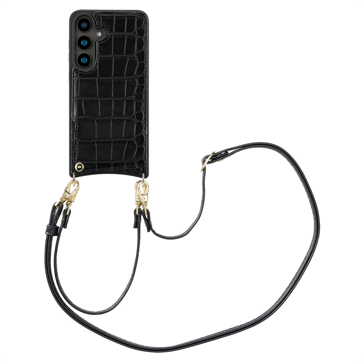 Selencia Nova Croco Telefoonhoes met Koord en Pashouder voor de Samsung Galaxy S24 - Zwart