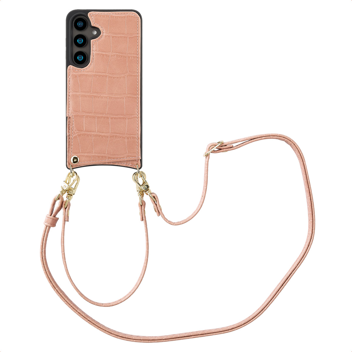 Selencia Nova Croco Telefoonhoes met Koord en Pashouder voor de Samsung Galaxy S24 - Old Pink