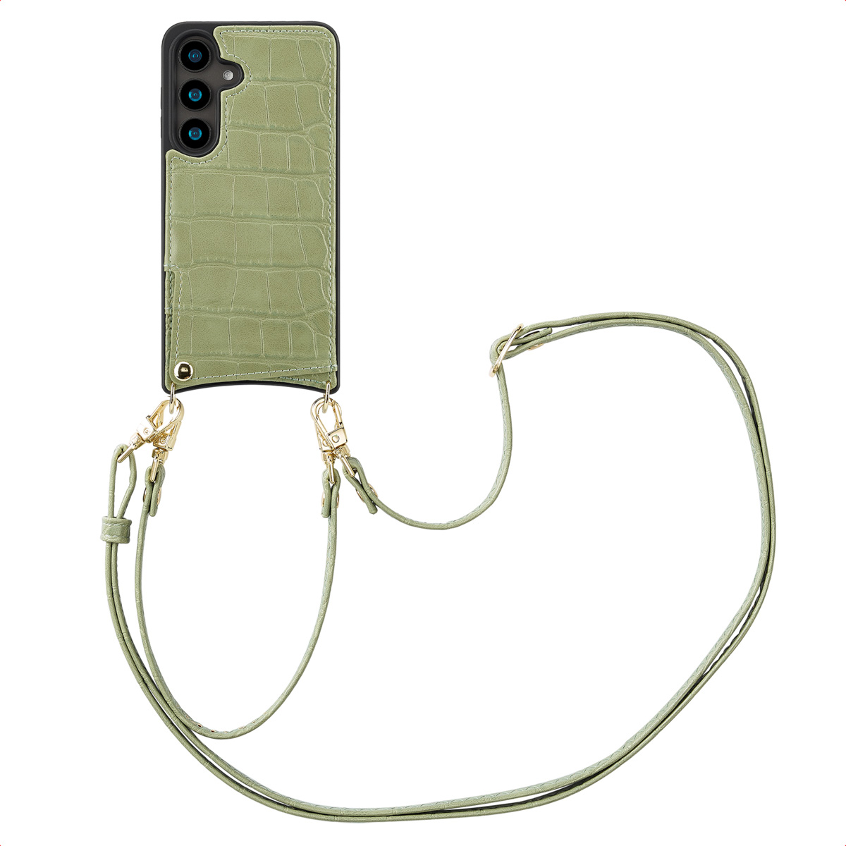 Selencia Nova Croco Telefoonhoes met Koord en Pashouder voor de Samsung Galaxy S24 - Sage Green