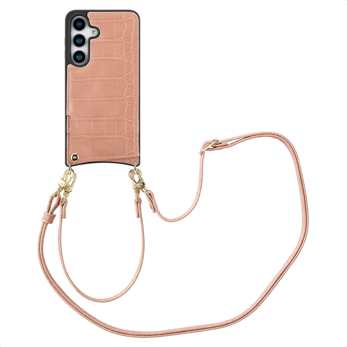 Selencia Nova Croco Telefoonhoes met Koord en Pashouder voor de Samsung Galaxy S25 - Old Pink