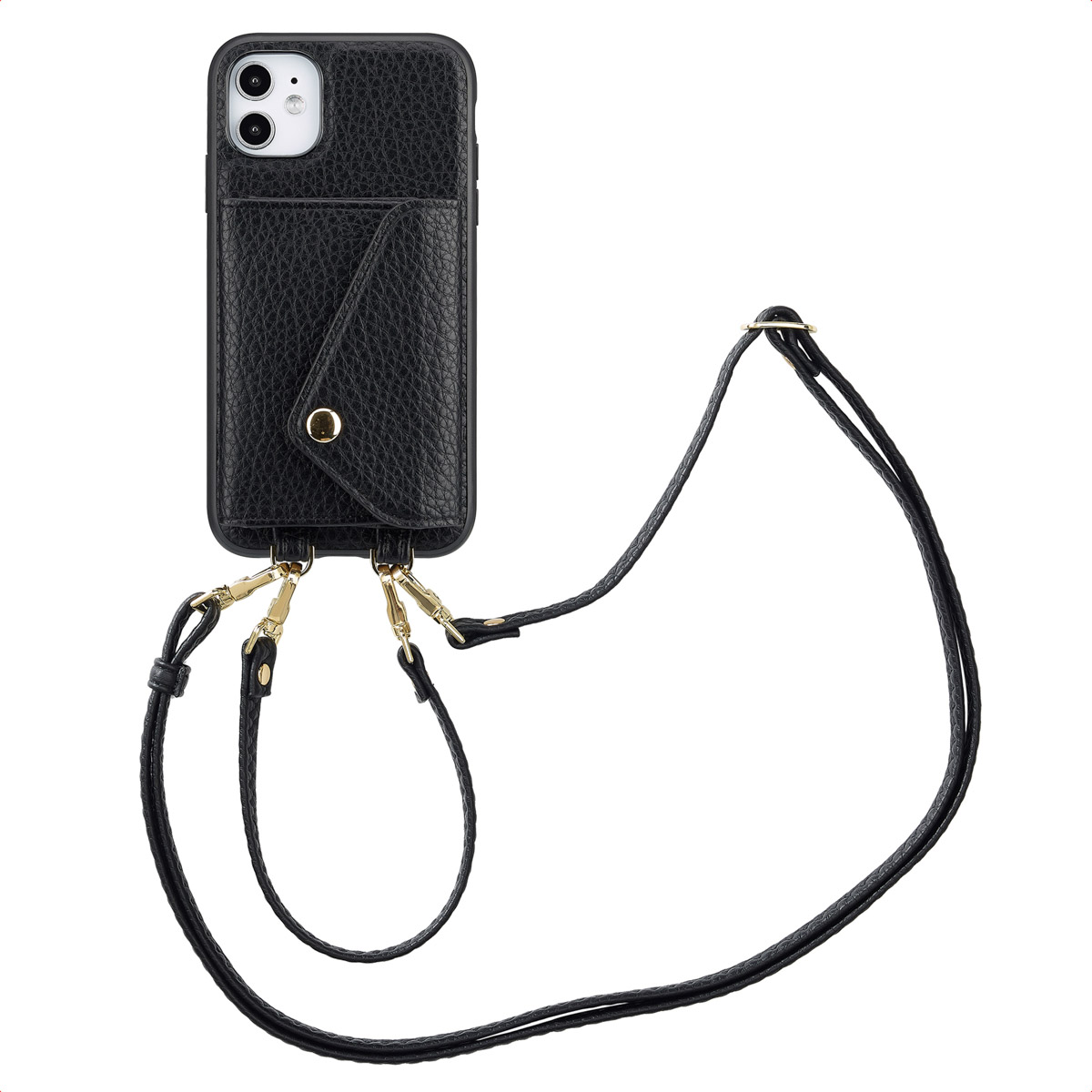 Selencia Sera Telefoonhoes met Koord en Envelop Pashouder voor de Apple iPhone 11 - Zwart
