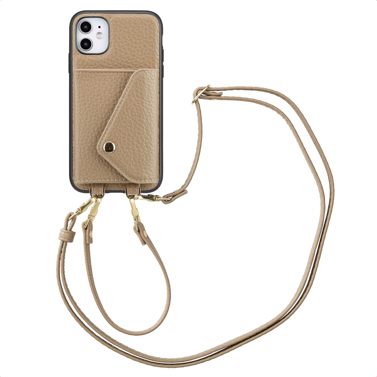 Selencia Sera Telefoonhoes met Koord en Envelop Pashouder voor de Apple iPhone 11 - Taupe