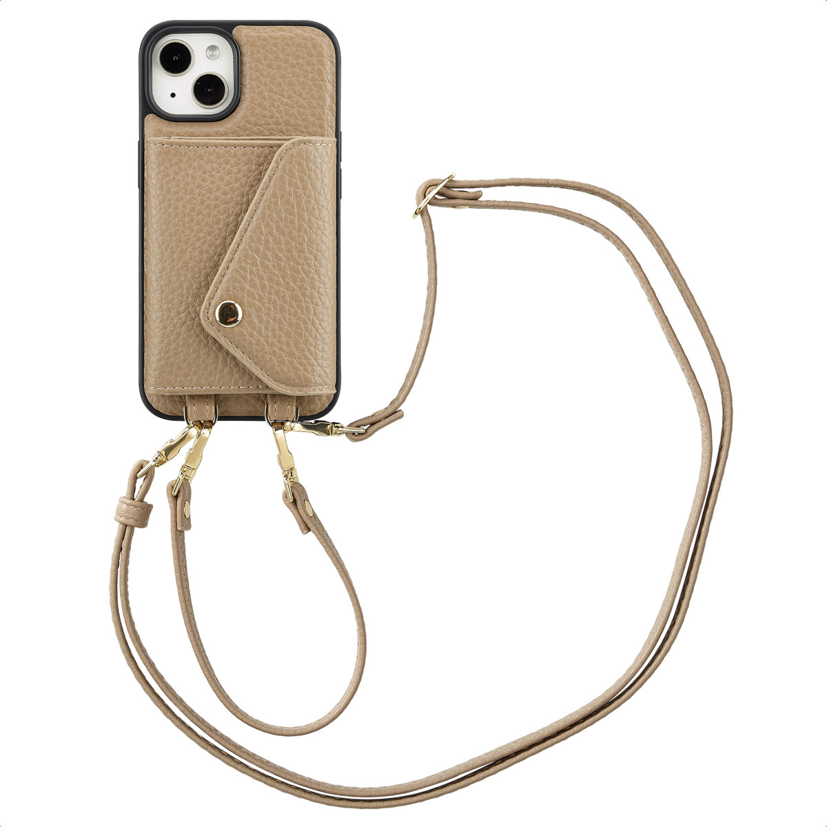 Selencia Sera Telefoonhoes met Koord en Envelop Pashouder voor de Apple iPhone 14 / 13 - Taupe