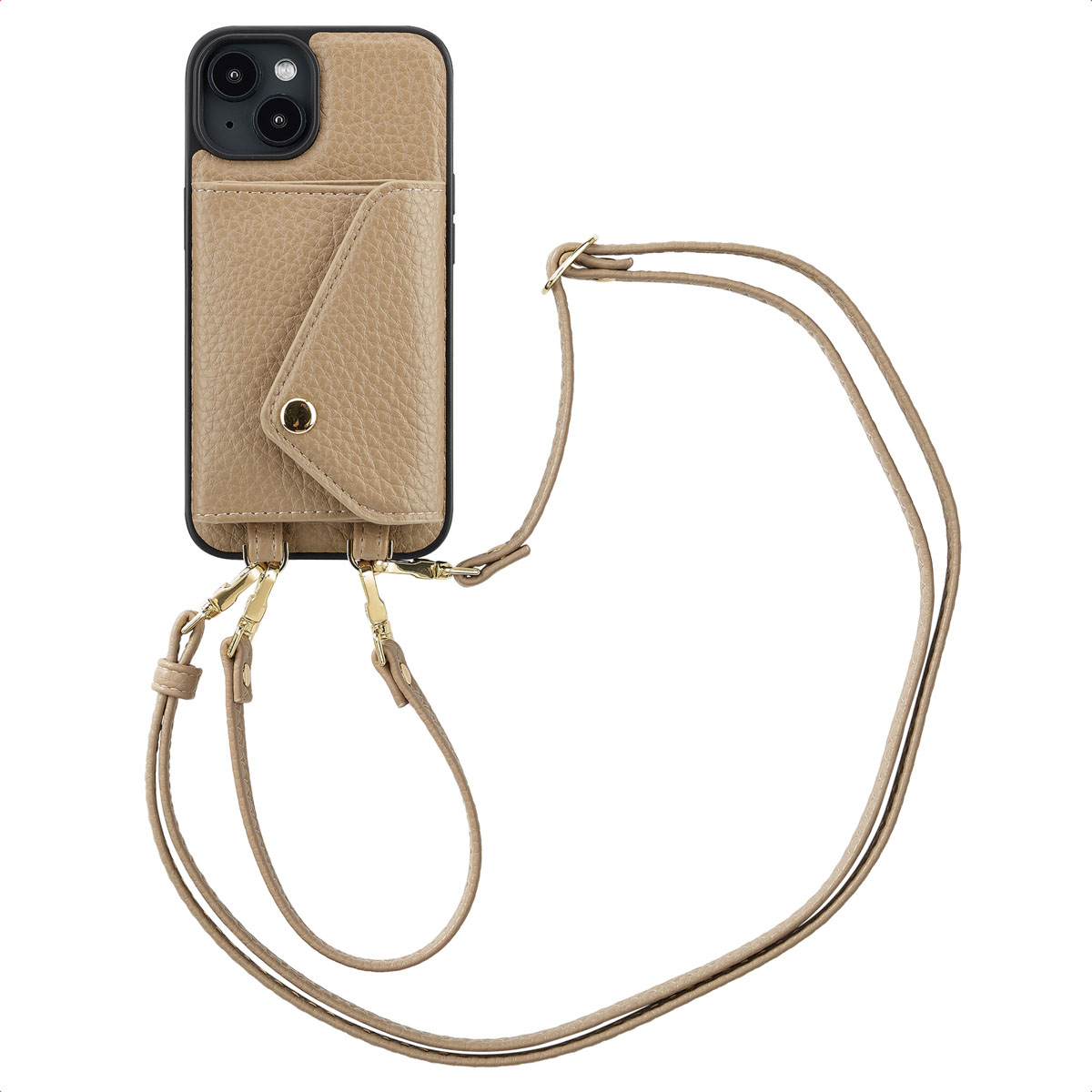 Selencia Sera Telefoonhoes met Koord en Envelop Pashouder voor de Apple iPhone 14 - Taupe