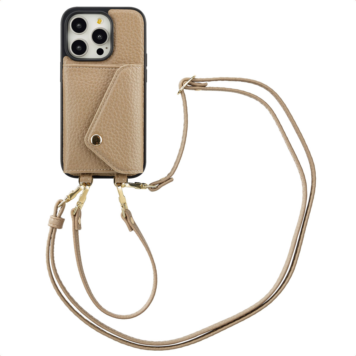 Selencia Sera Telefoonhoes met Koord en Envelop Pashouder voor de Apple iPhone 14 Pro - Taupe
