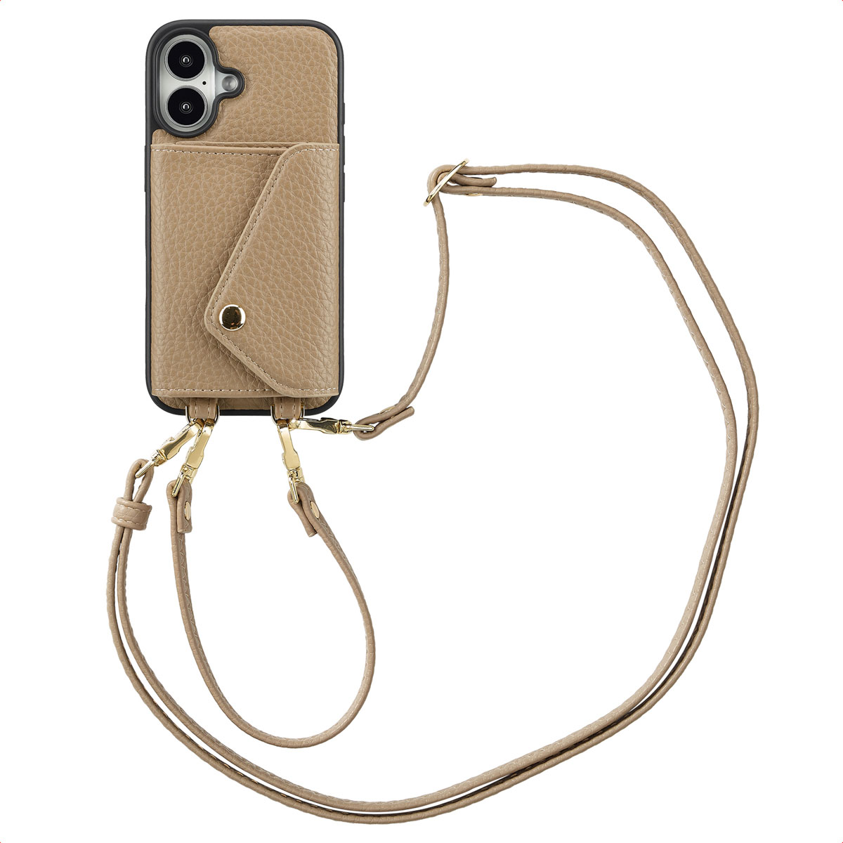 Selencia Sera Telefoonhoes met Koord en Envelop Pashouder voor de Apple iPhone 16 - Taupe