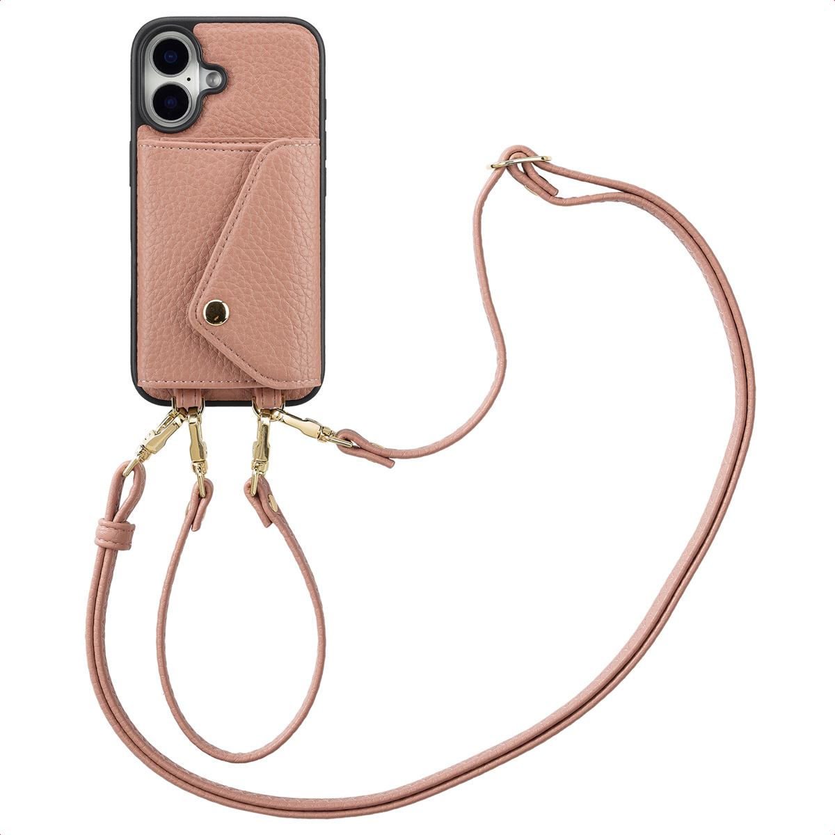 Selencia Sera Telefoonhoes met Koord en Envelop Pashouder voor de Apple iPhone 16 - Old Pink