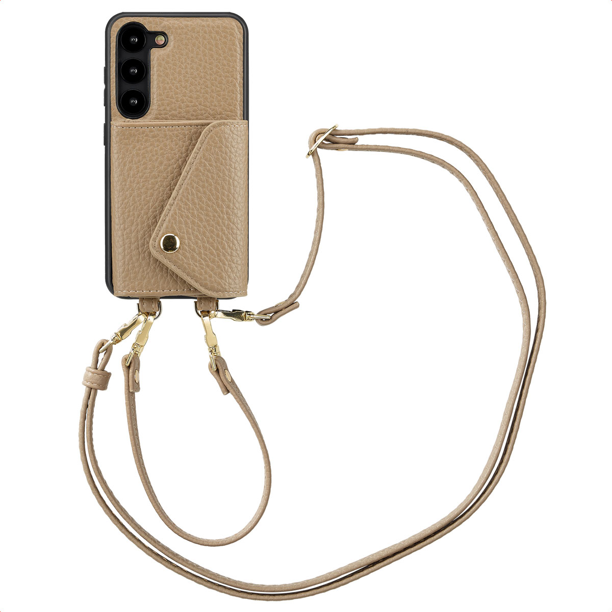 Selencia Sera Telefoonhoes met Koord en Envelop Pashouder voor de Samsung Galaxy S23 - Taupe