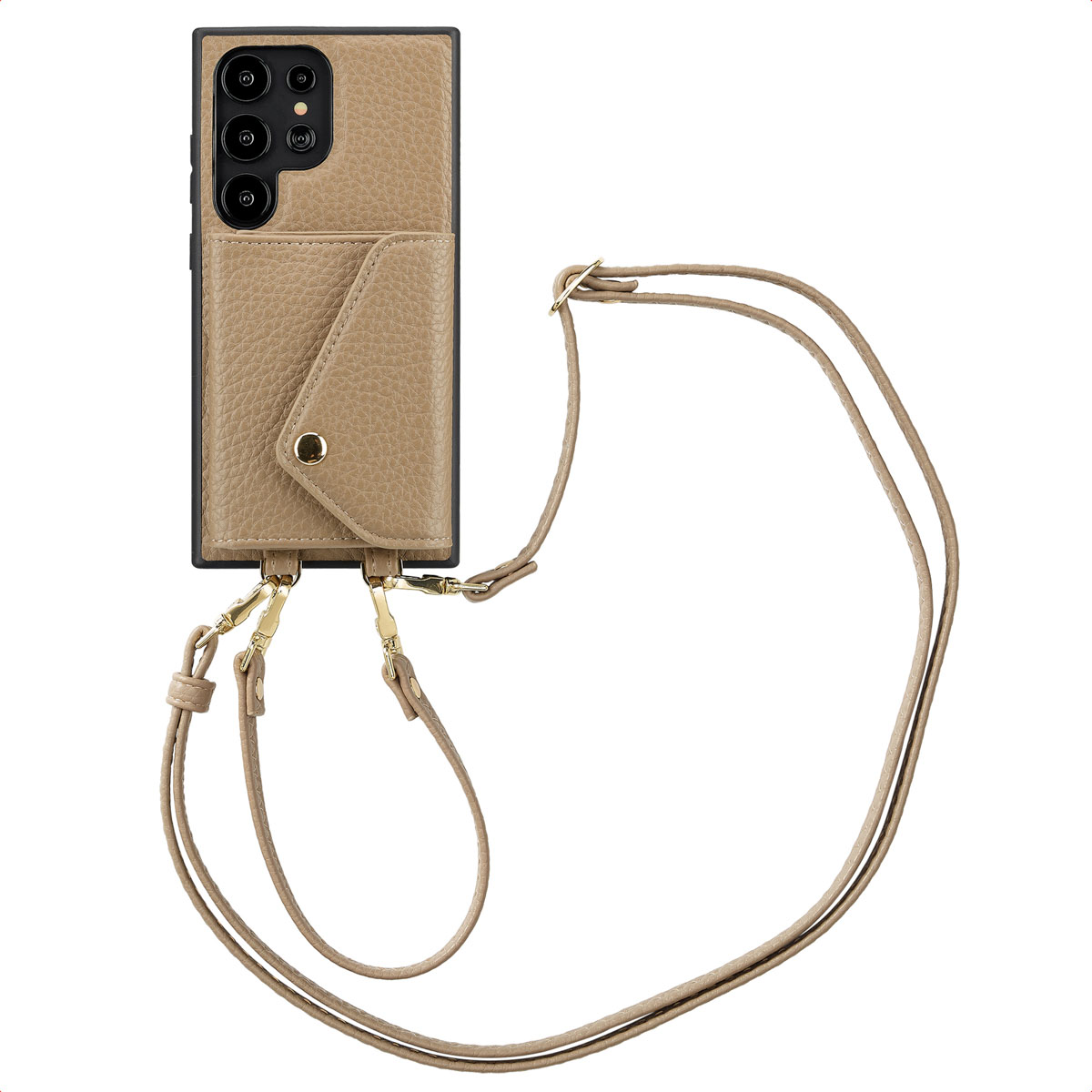 Selencia Sera Telefoonhoes met Koord en Envelop Pashouder voor de Samsung Galaxy S24 Ultra - Taupe