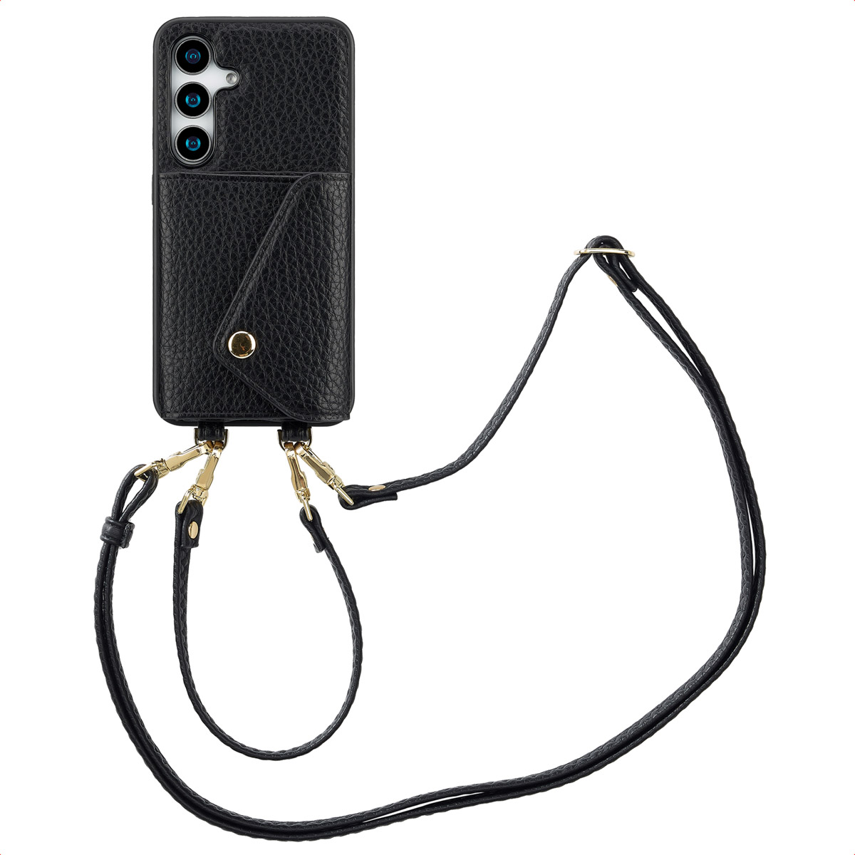 Selencia Sera Telefoonhoes met Koord en Envelop Pashouder voor de Samsung Galaxy S25 / S24 - Zwart