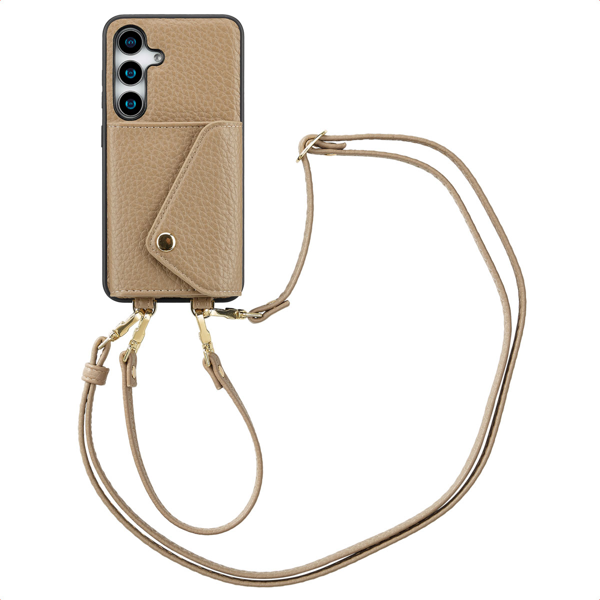 Selencia Sera Telefoonhoes met Koord en Envelop Pashouder voor de Samsung Galaxy S25 / S24 - Taupe