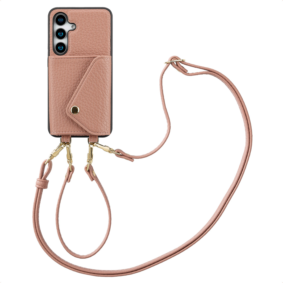 Selencia Sera Telefoonhoes met Koord en Envelop Pashouder voor de Samsung Galaxy S25 / S24 - Old Pink