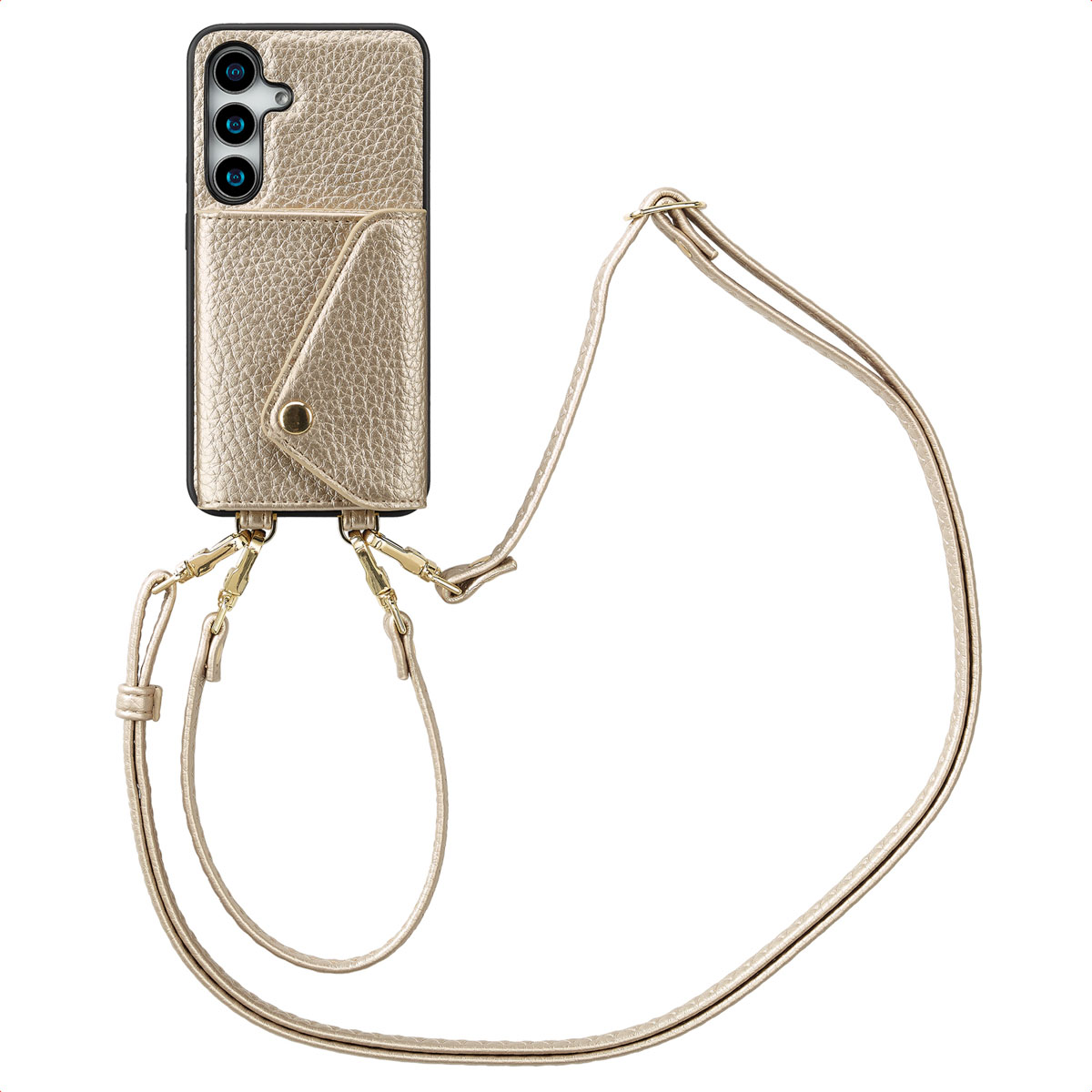 Selencia Sera Telefoonhoes met Koord en Envelop Pashouder voor de Samsung Galaxy S25 / S24 - Champagne