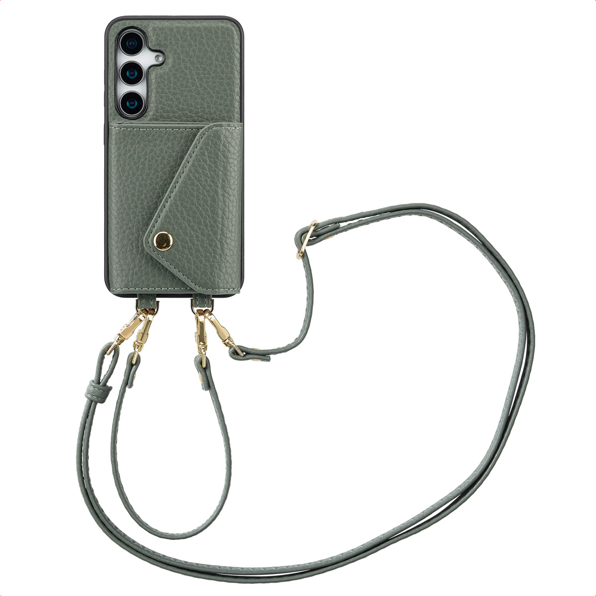 Selencia Sera Telefoonhoes met Koord en Envelop Pashouder voor de Samsung Galaxy S25 / S24 - Sage Green