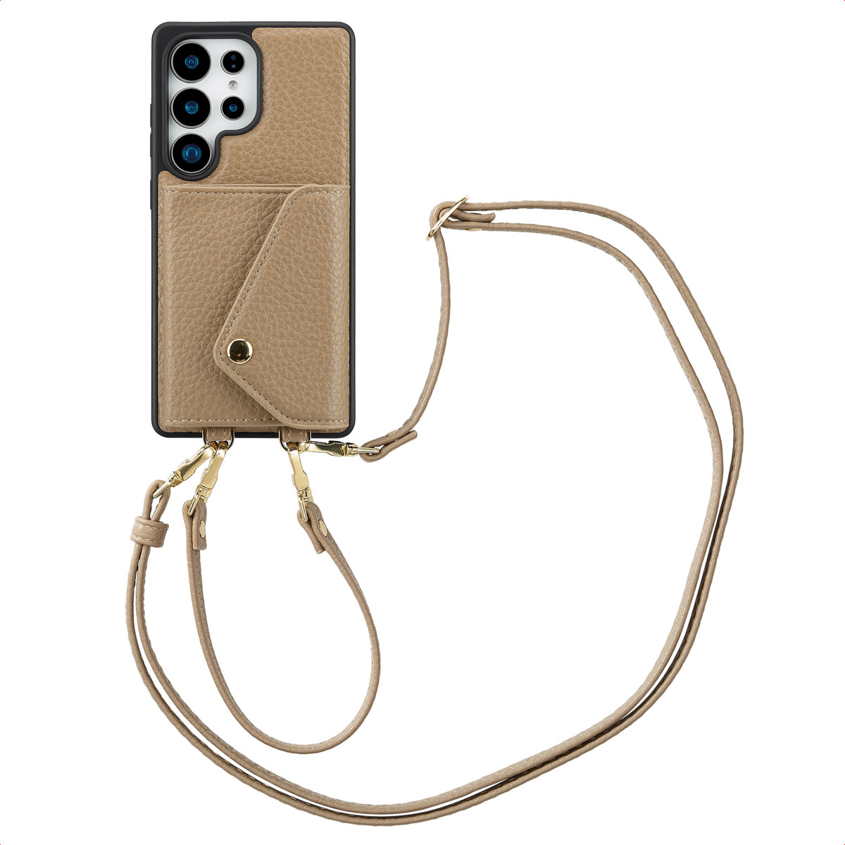 Selencia Sera Telefoonhoes met Koord en Envelop Pashouder voor de Samsung Galaxy S25 Ultra - Taupe