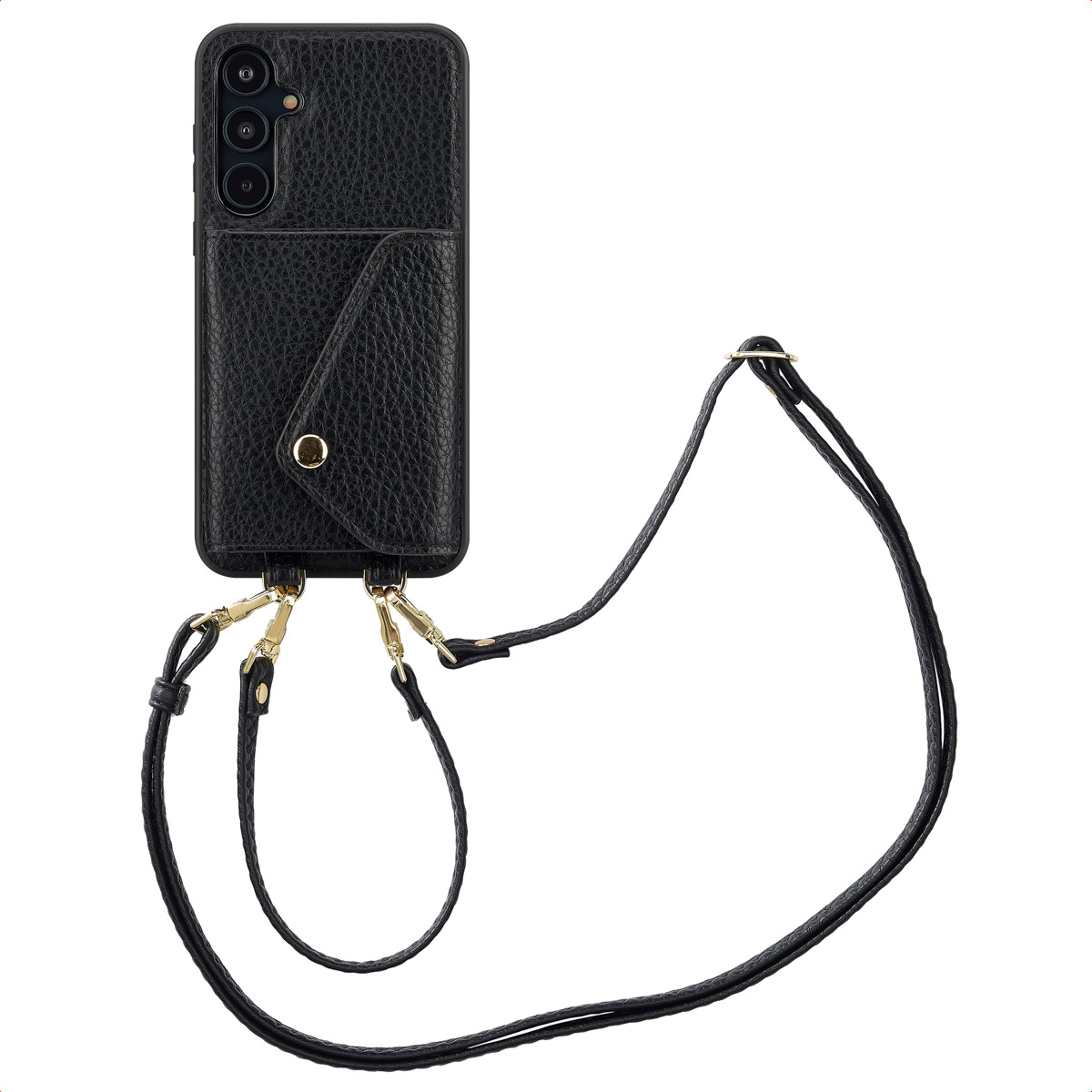 Selencia Sera Telefoonhoes met Koord en Envelop Pashouder voor de Samsung Galaxy A55 - Zwart
