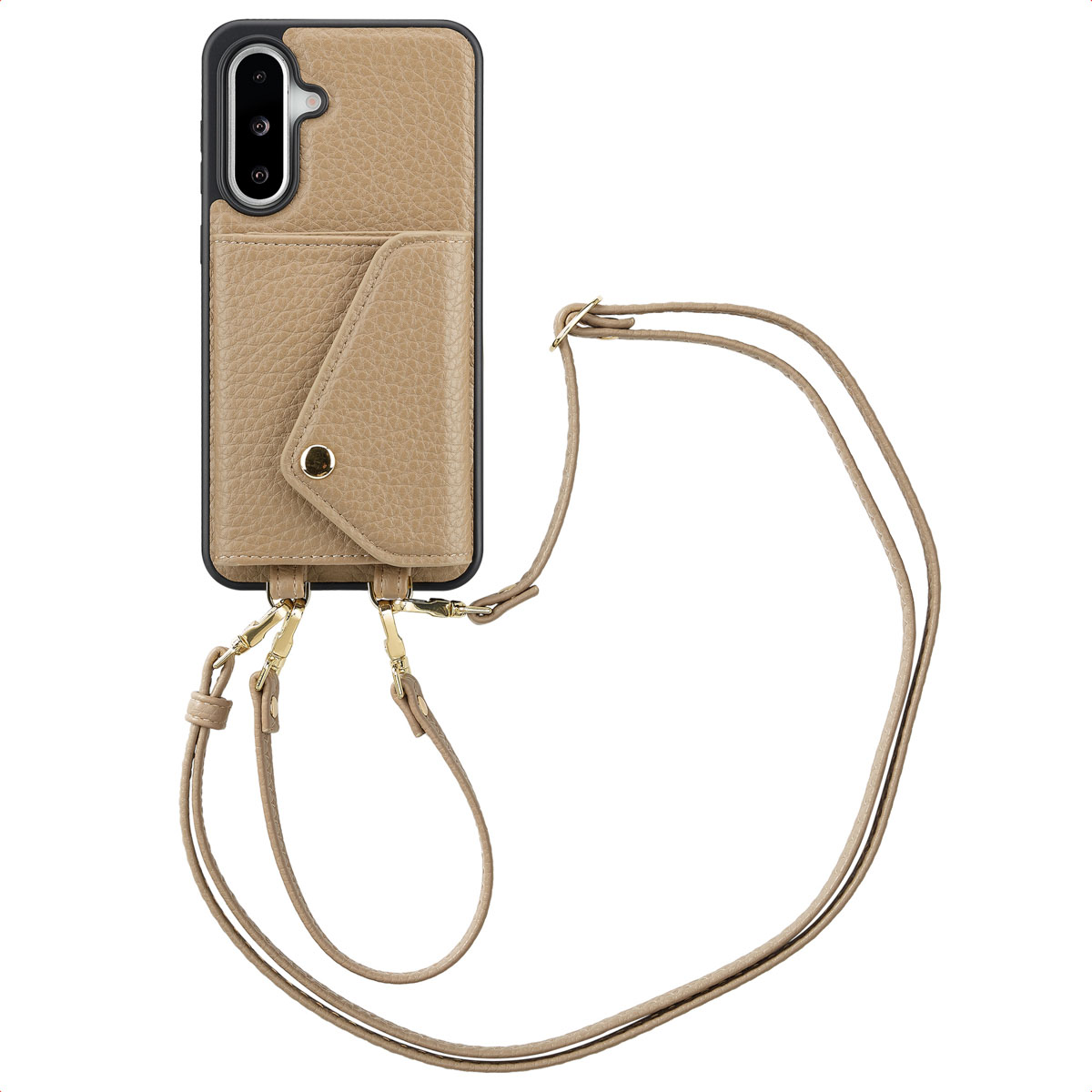 Selencia Sera Telefoonhoes met Koord en Envelop Pashouder voor de Samsung Galaxy A36 / A56 - Taupe