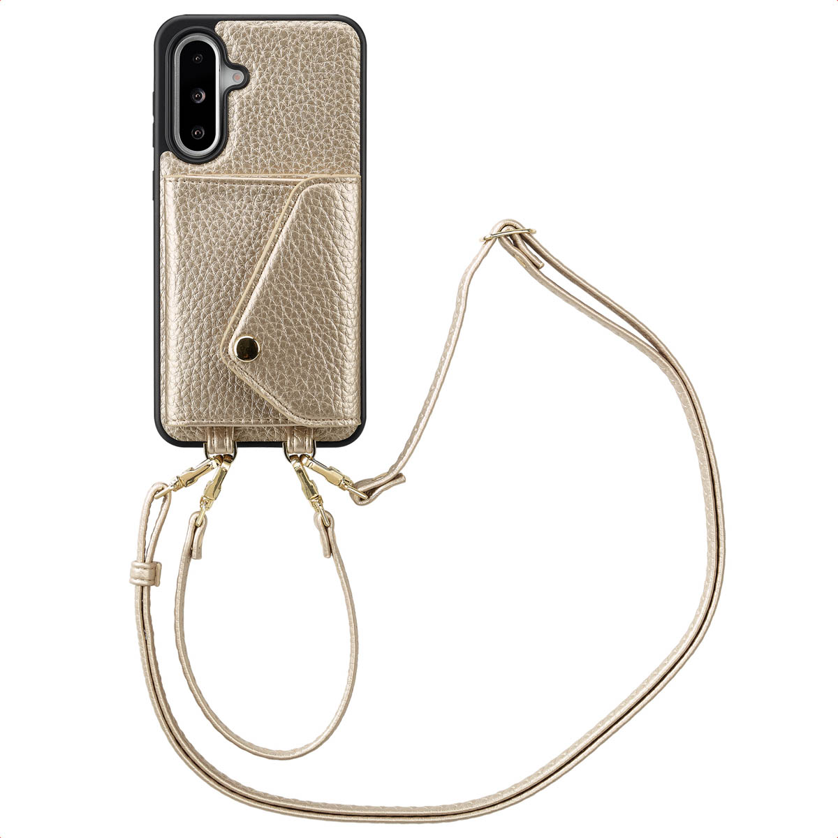 Selencia Sera Telefoonhoes met Koord en Envelop Pashouder voor de Samsung Galaxy A36 / A56 - Champagne