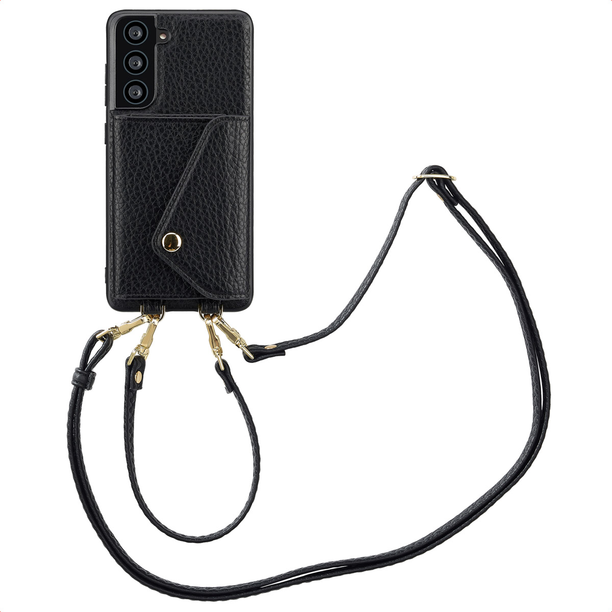 Selencia Sera Telefoonhoes met Koord en Envelop Pashouder voor de Samsung Galaxy S21 FE - Zwart