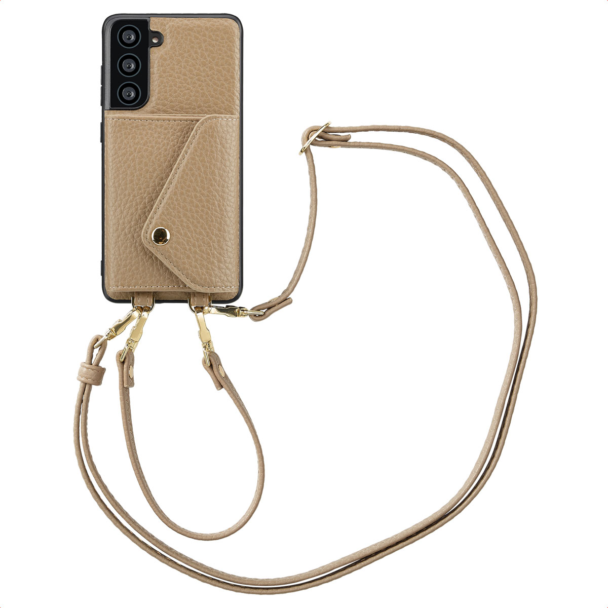 Selencia Sera Telefoonhoes met Koord en Envelop Pashouder voor de Samsung Galaxy S21 FE - Taupe
