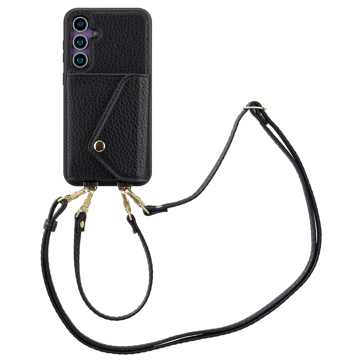 Selencia Sera Telefoonhoes met Koord en Envelop Pashouder voor de Samsung Galaxy S23 FE - Zwart