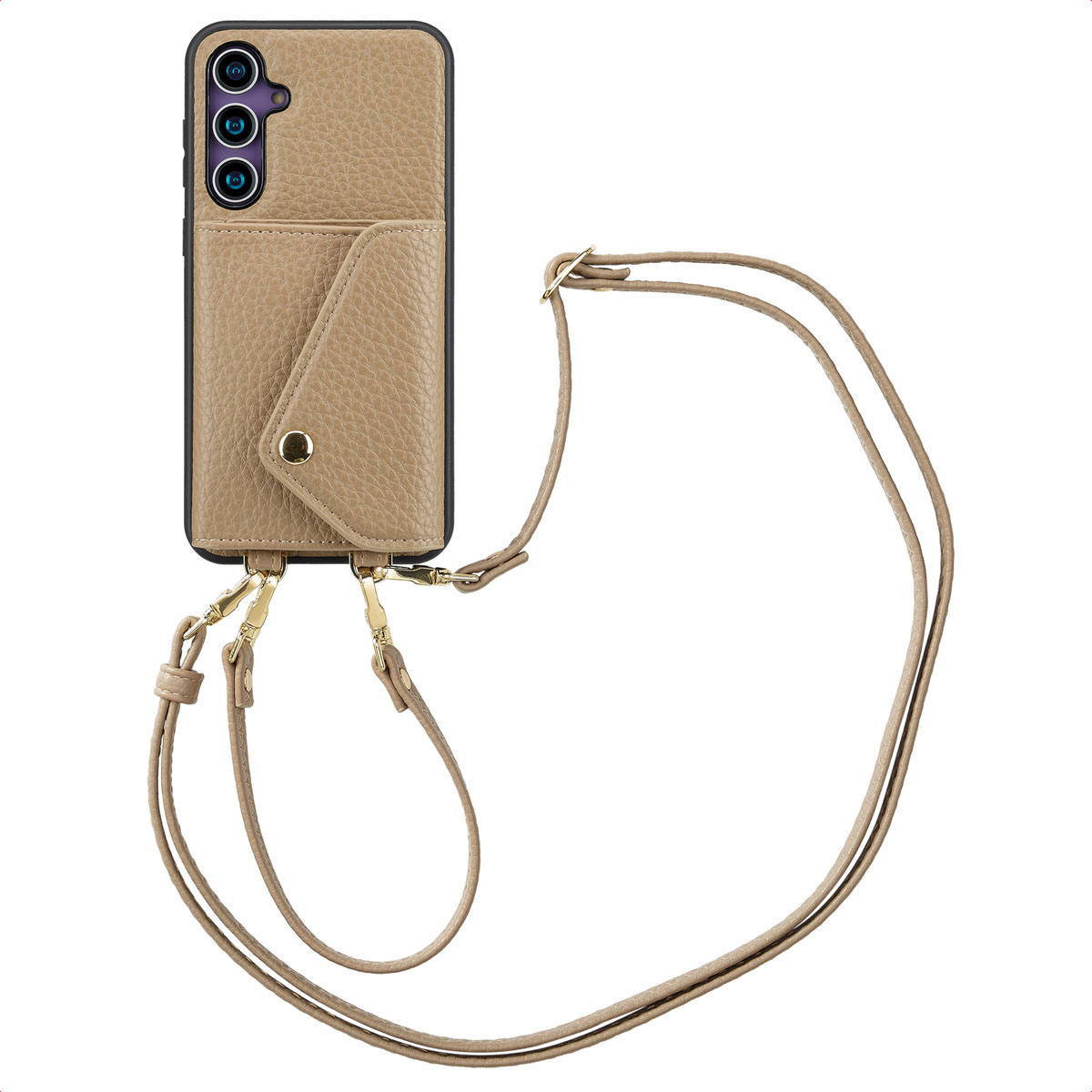 Selencia Sera Telefoonhoes met Koord en Envelop Pashouder voor de Samsung Galaxy S23 FE - Taupe