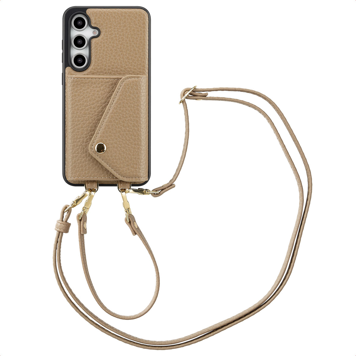 Selencia Sera Telefoonhoes met Koord en Envelop Pashouder voor de Samsung Galaxy S24 FE - Taupe