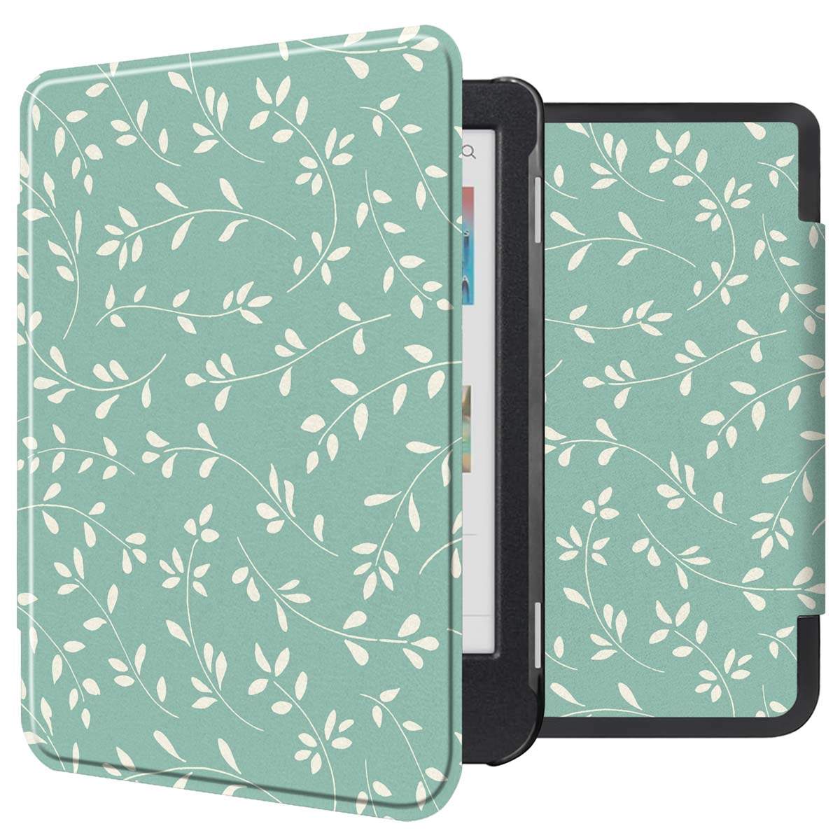 imoshion Design Slim Hard Case Bookcase voor de Kobo Clara Colour / BW - Smoke Green Flowers