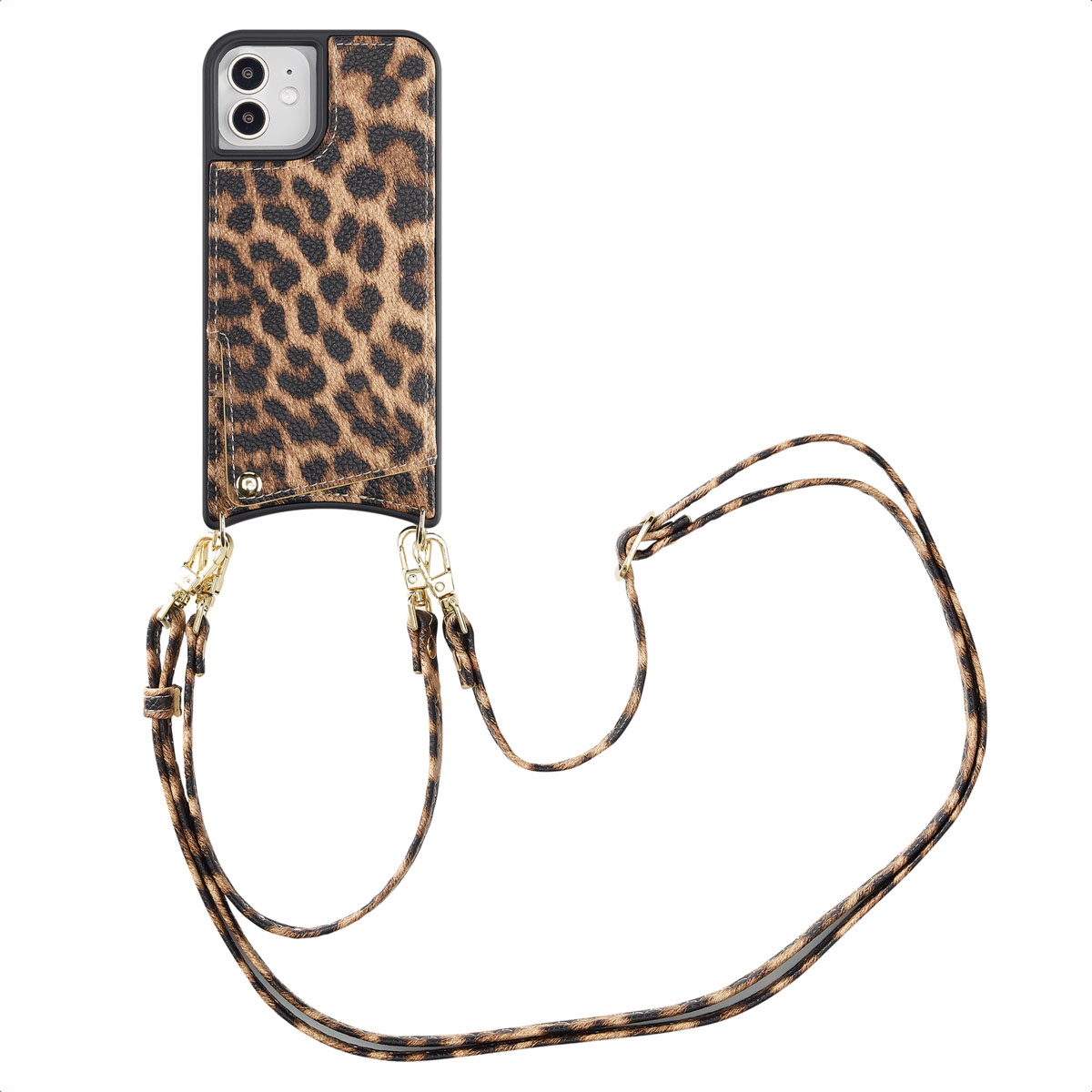 Selencia Nova Telefoonhoes met Koord en Pashouder voor de Apple iPhone 12 (Pro) - Leopard