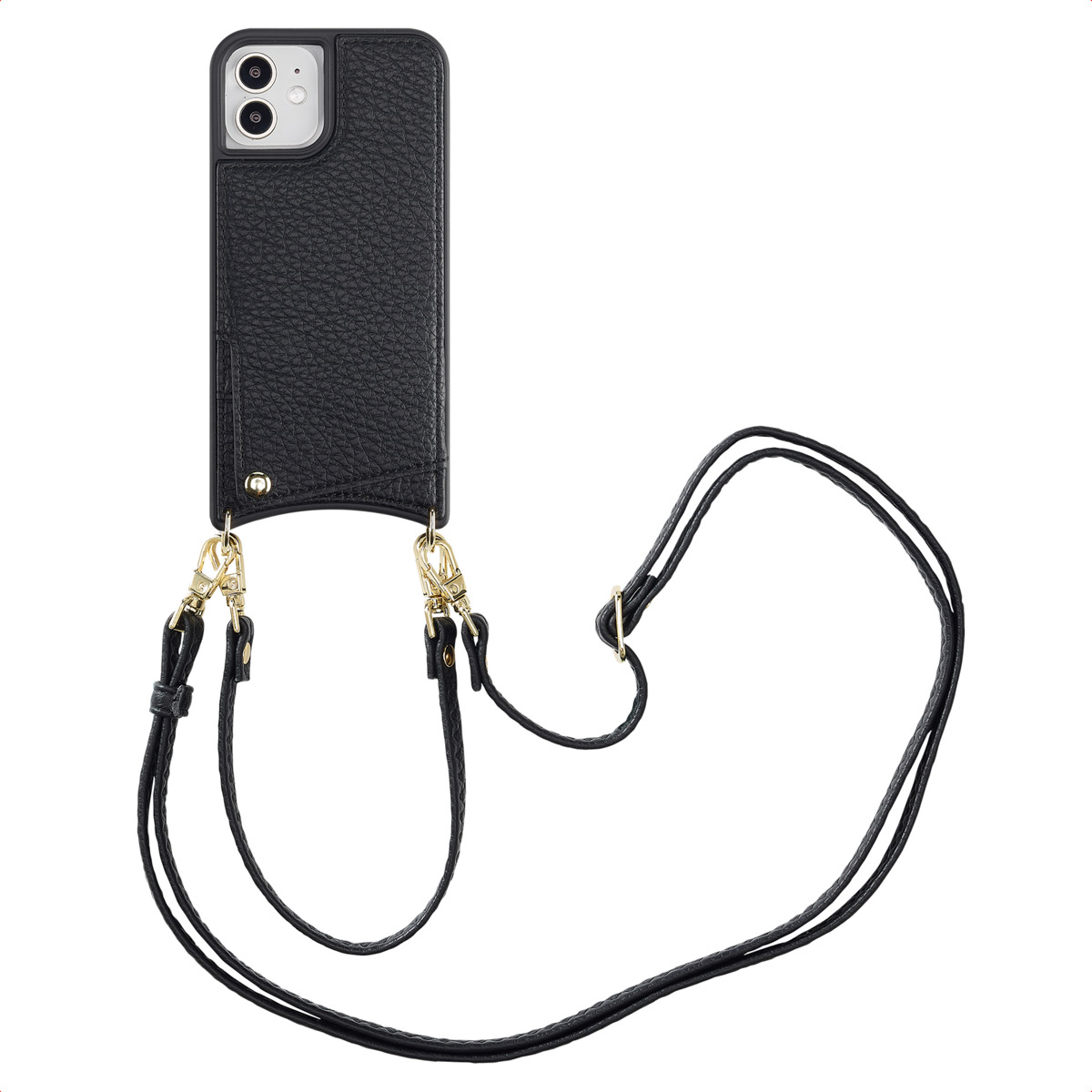 Selencia Nova Telefoonhoes met Koord en Pashouder voor de Apple iPhone 12 (Pro) - Zwart
