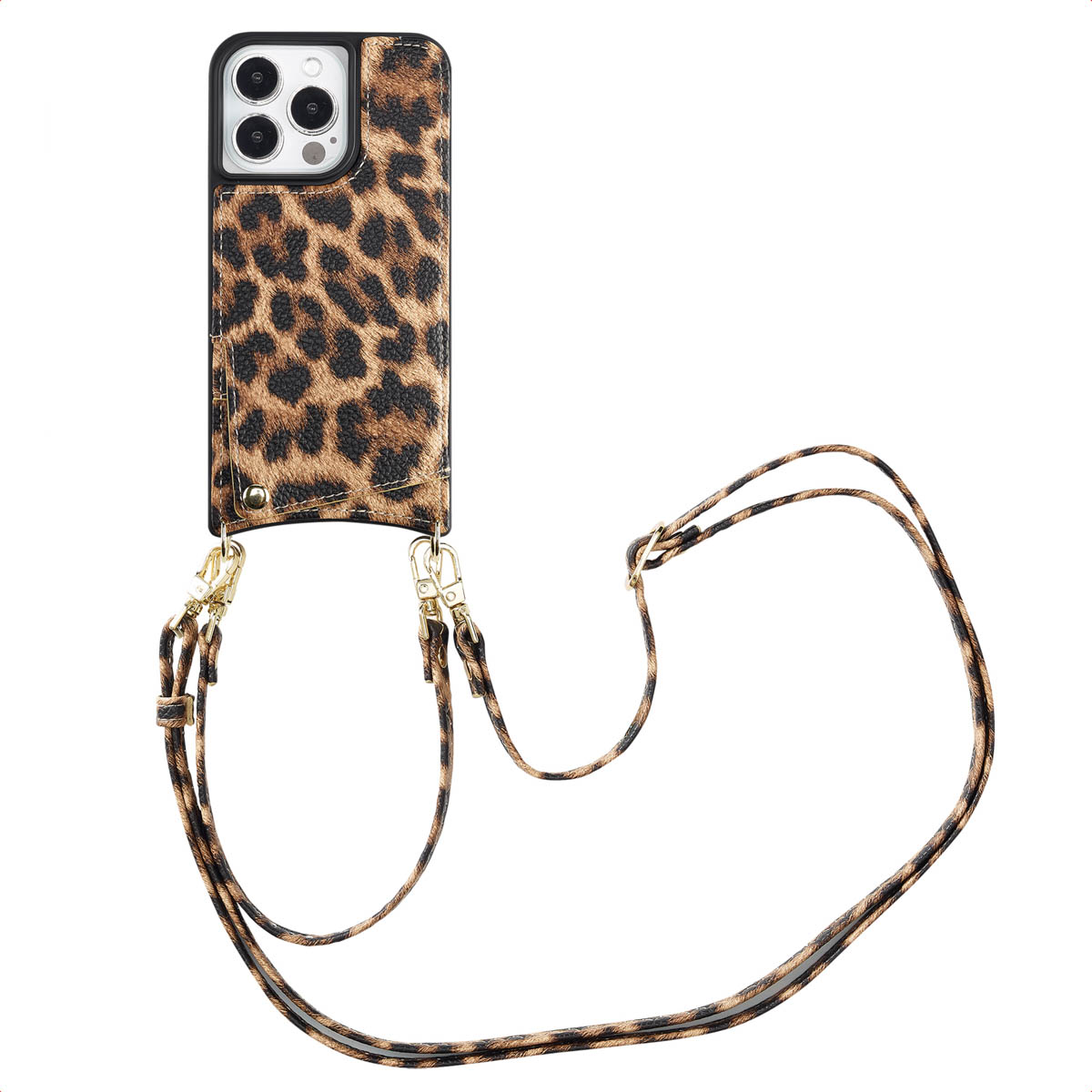 Selencia Nova Telefoonhoes met Koord en Pashouder voor de Apple iPhone 13 Pro - Leopard