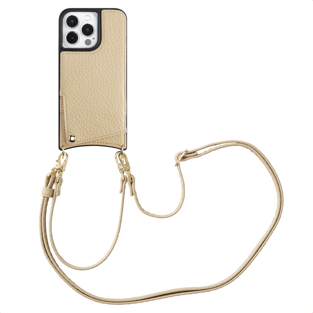 Selencia Nova Telefoonhoes met Koord en Pashouder voor de Apple iPhone 13 Pro - Beige