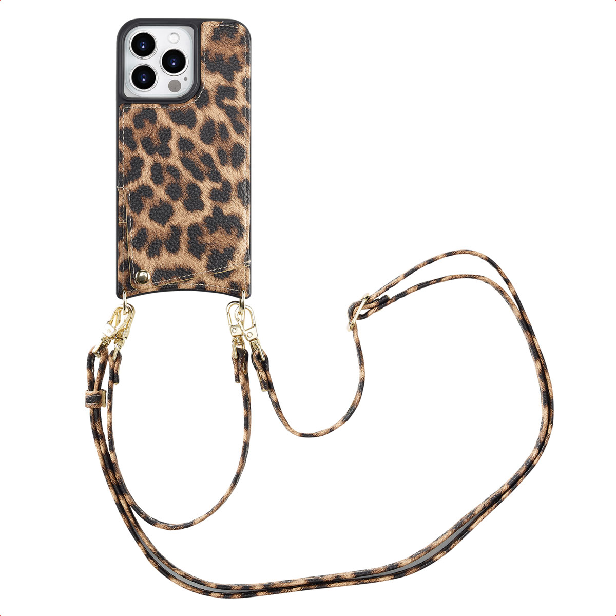Selencia Nova Telefoonhoes met Koord en Pashouder voor de Apple iPhone 14 Pro - Leopard