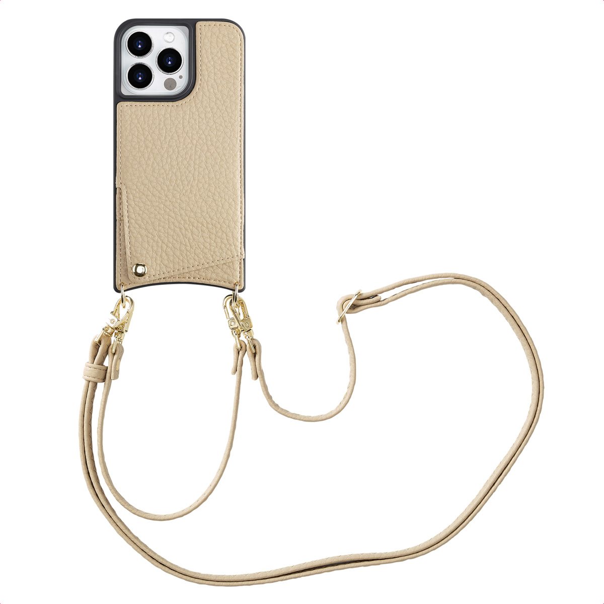 Selencia Nova Telefoonhoes met Koord en Pashouder voor de Apple iPhone 14 Pro - Beige