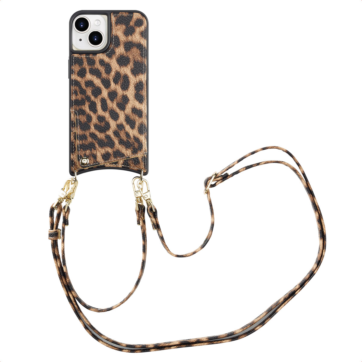 Selencia Nova Telefoonhoes met Koord en Pashouder voor de Apple iPhone 15 - Leopard