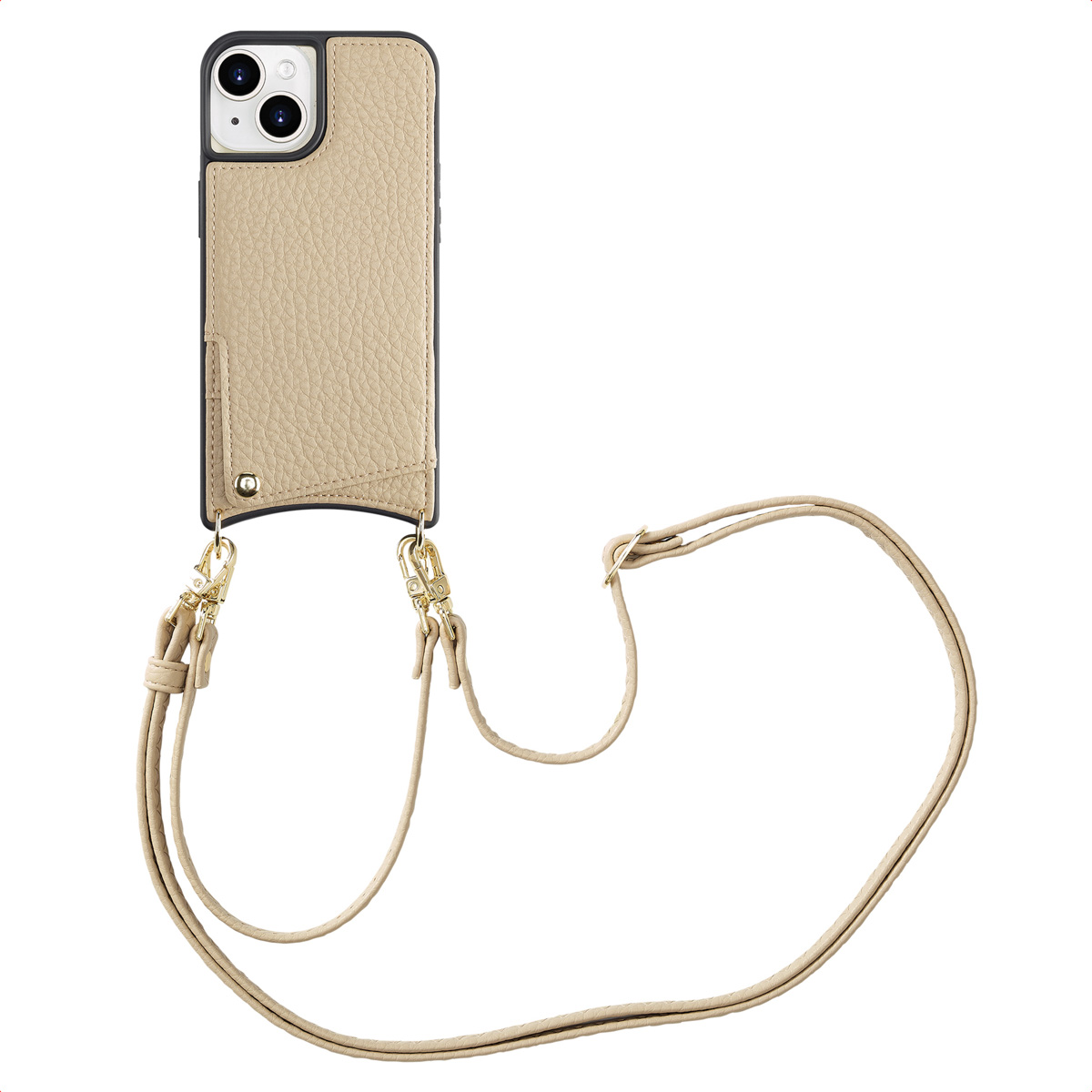 Selencia Nova Telefoonhoes met Koord en Pashouder voor de Apple iPhone 15 - Beige