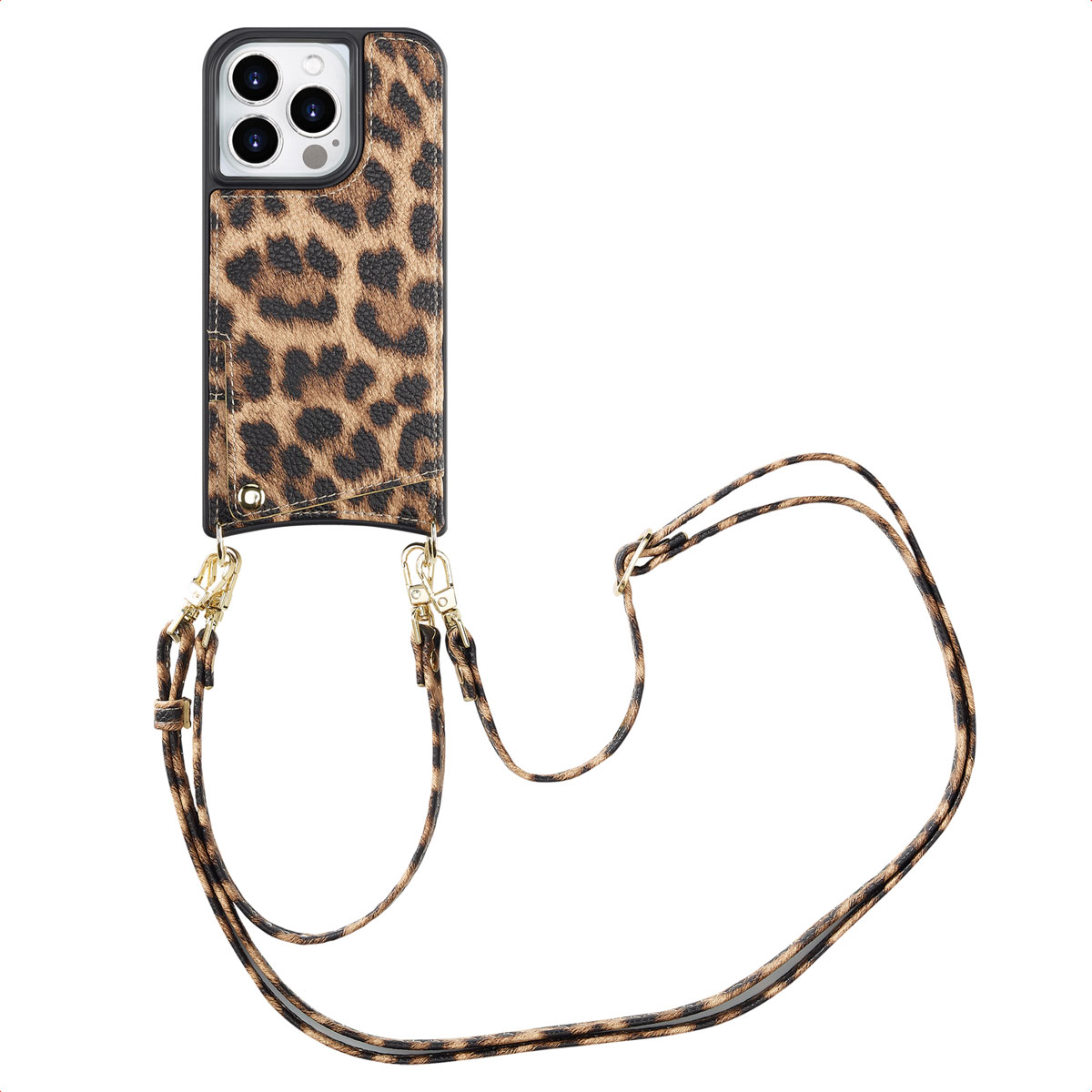 Selencia Nova Telefoonhoes met Koord en Pashouder voor de Apple iPhone 15 Pro - Leopard