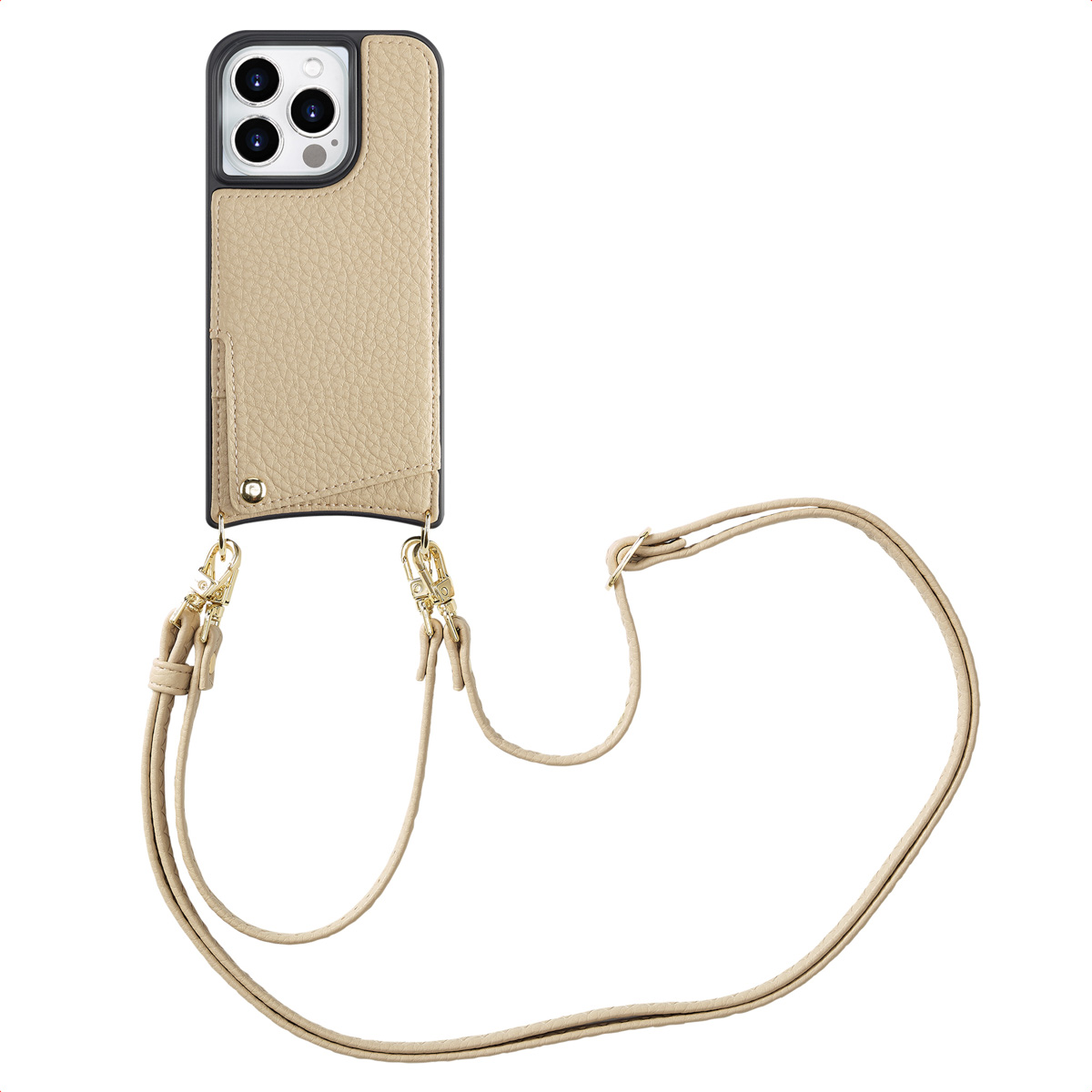 Selencia Nova Telefoonhoes met Koord en Pashouder voor de Apple iPhone 15 Pro - Beige