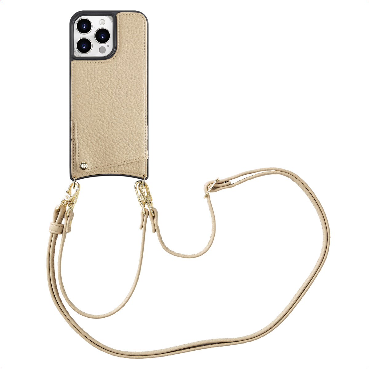 Selencia Nova Telefoonhoes met Koord en Pashouder voor de Apple iPhone 15 Pro Max - Beige