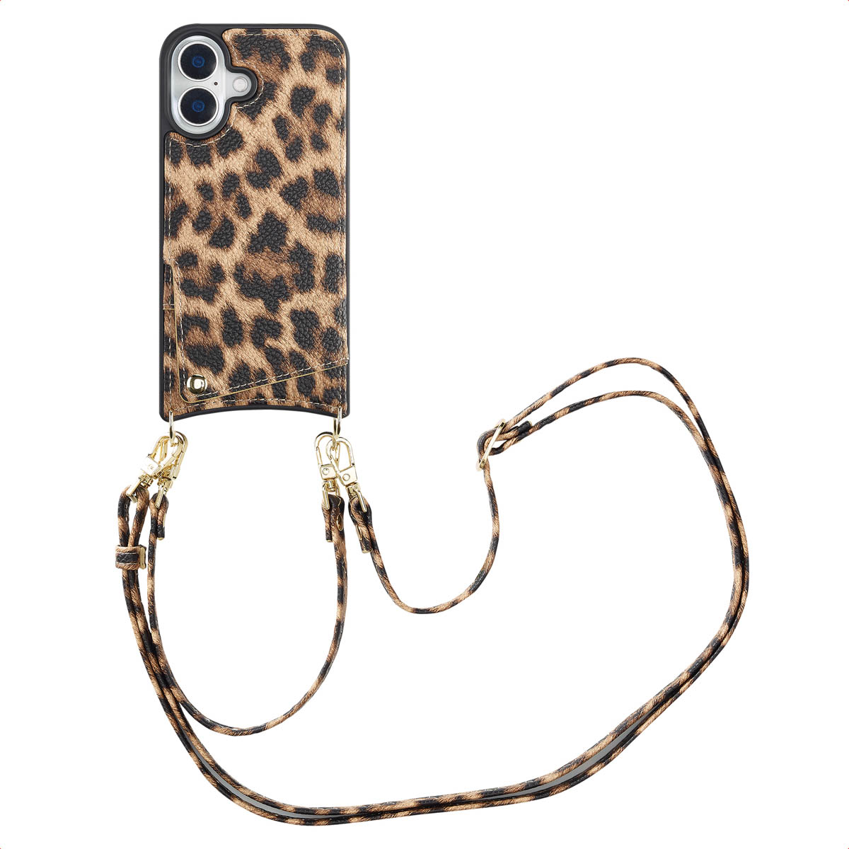Selencia Nova Telefoonhoes met Koord en Pashouder voor de Apple iPhone 16 - Leopard