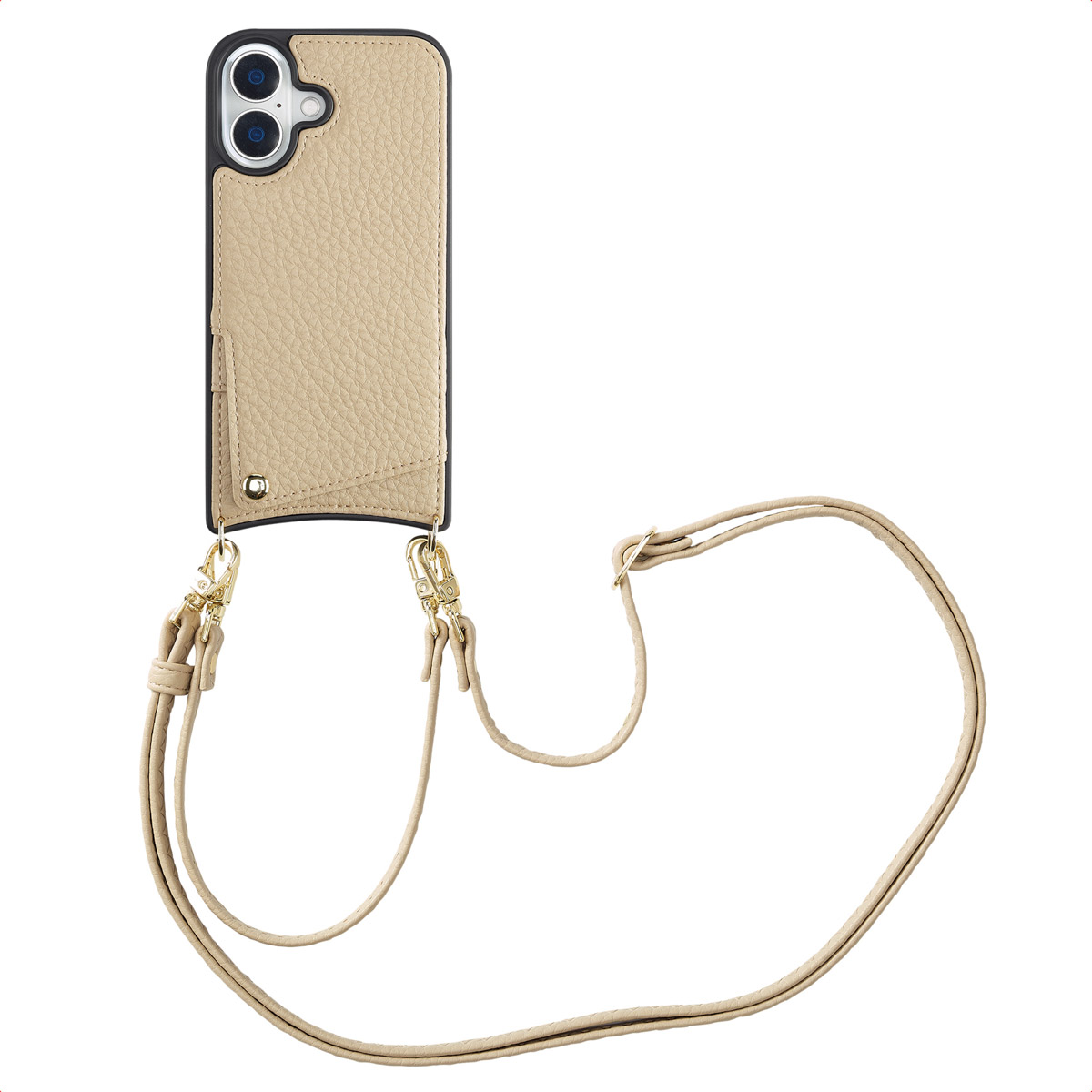 Selencia Nova Telefoonhoes met Koord en Pashouder voor de Apple iPhone 16 - Beige
