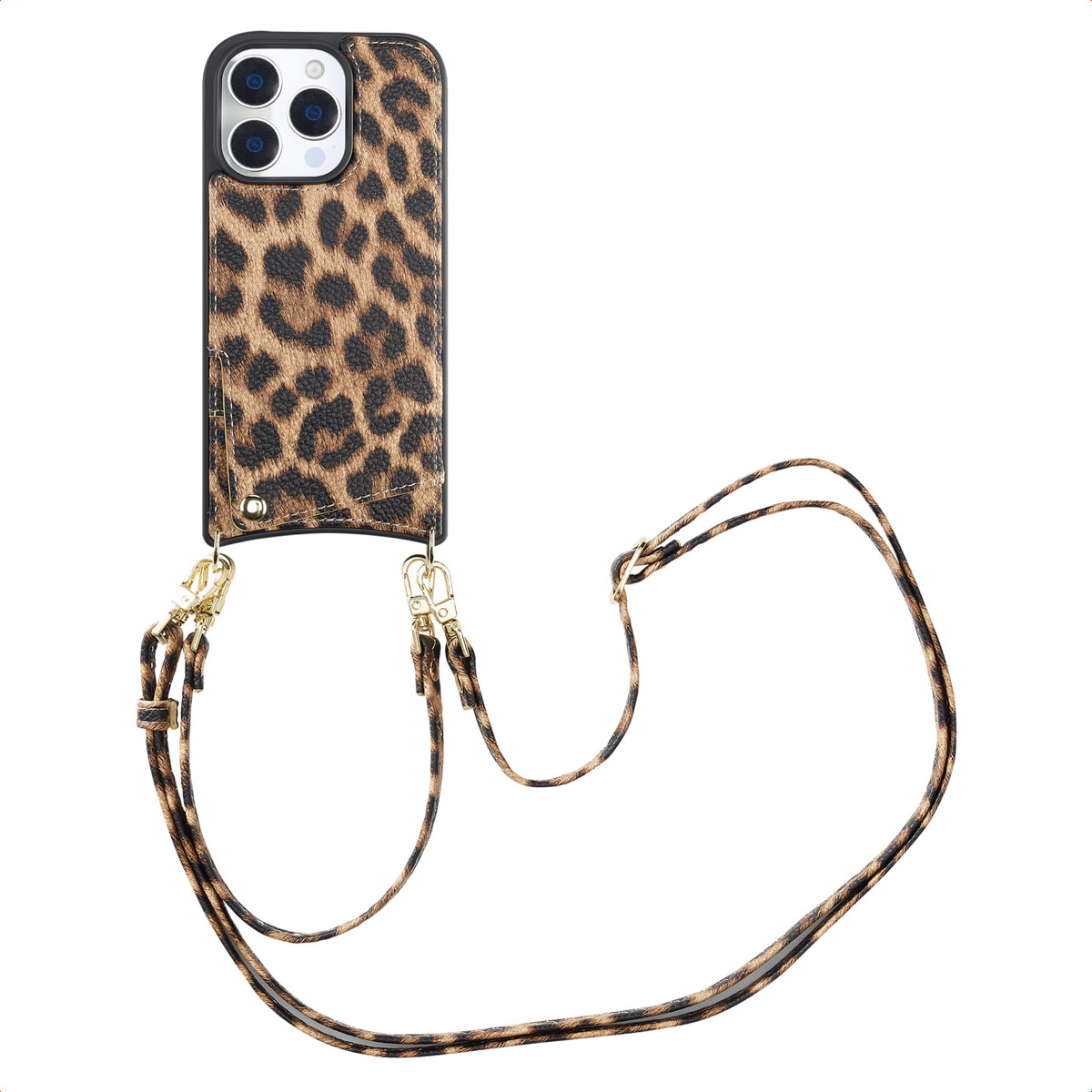 Selencia Nova Telefoonhoes met Koord en Pashouder voor de Apple iPhone 16 Pro - Leopard